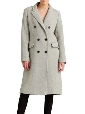 Lauren Ralph Lauren Gray Herringbone Wool Blend Double Breasted Long Coat 4